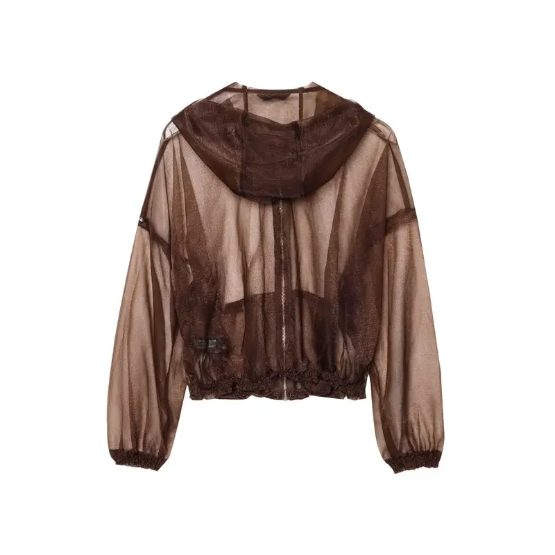 Transparent Hard Tulle Hooded Jacket Outerwear New Summer 2025 Women's Fashion Design Lightweight All-Match Loose Style