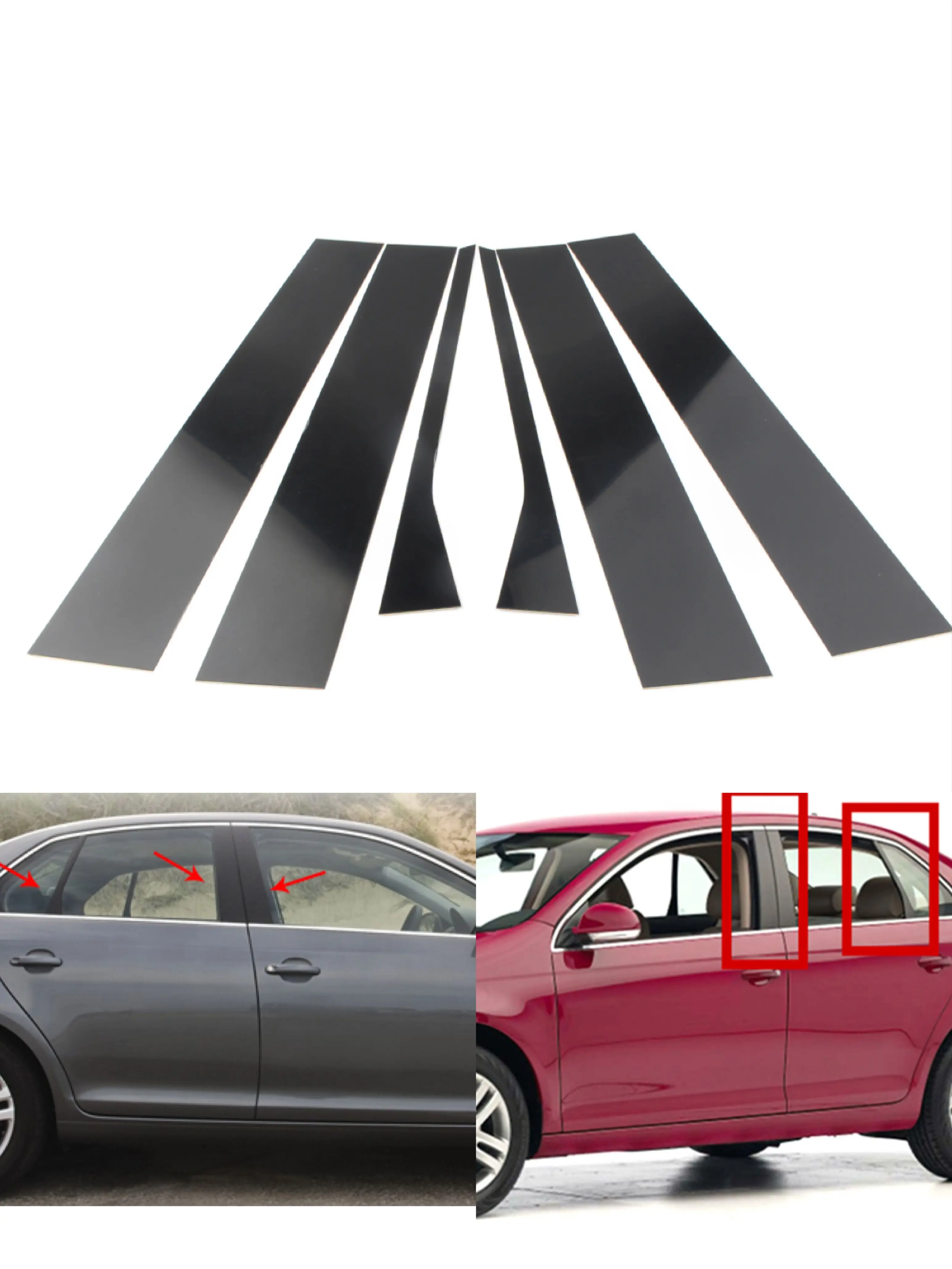 

Car Door Window Pillar Posts Trim For VW Jetta MK5 Sedan 2006 2007 2008 2009 2010 Cover Sticker Glossy Black Exterior Parts 6Pcs