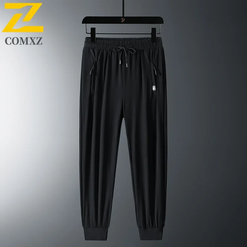 Pantalones de seda de hielo 8XL 7XL para hombre, moda Primavera Verano, pantalones rectos con cordón de cintura elástica, pantalones informales cómodos para correr