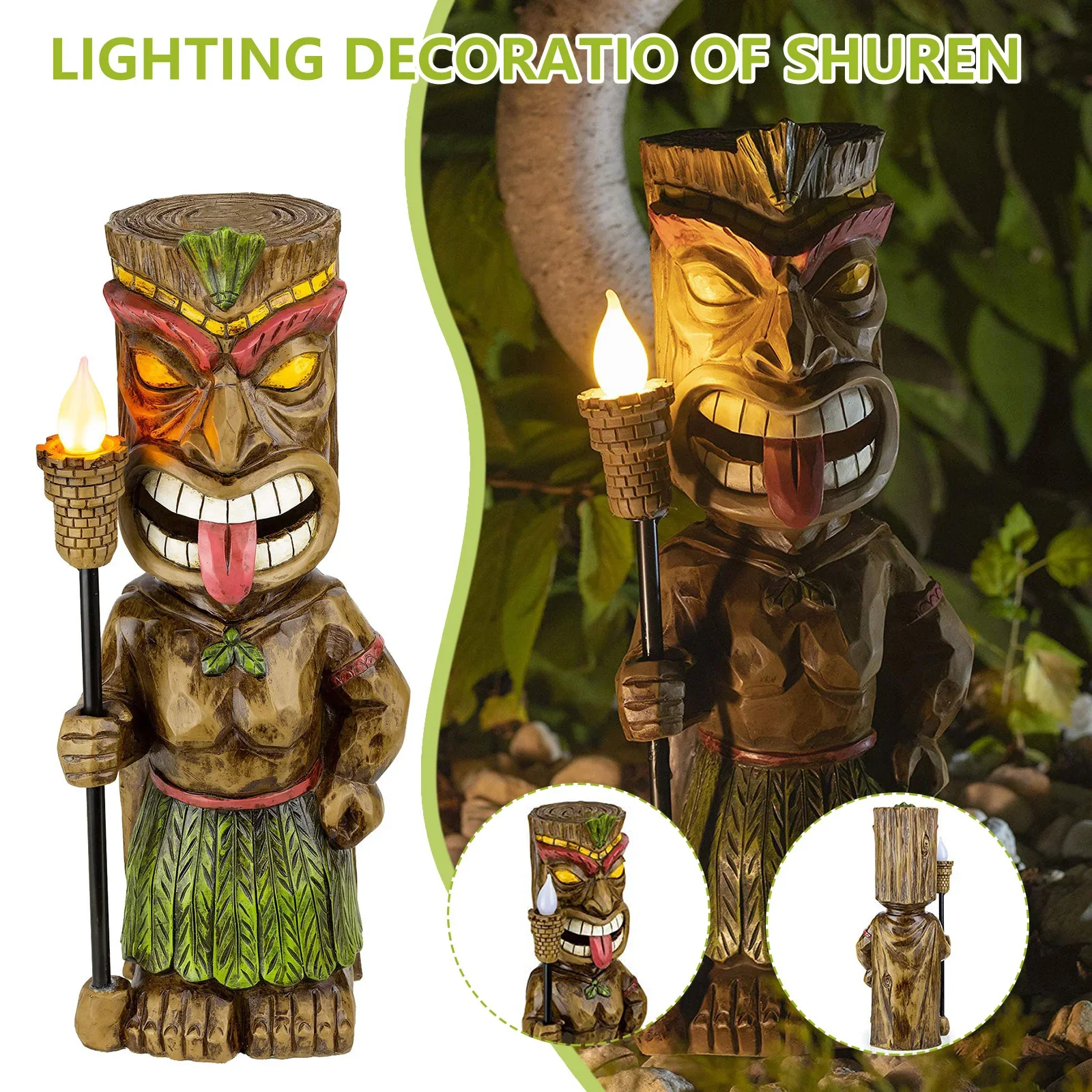 Tiki Solar Powered LED Decor Garden Light Exotic Cute Maya Totem Figurine Ornaments Durable Resin Material for Garden Decoration