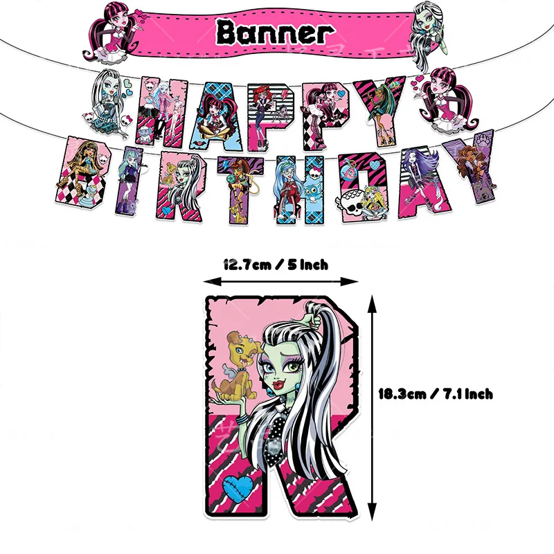 30Pcs Monster Spirit High School Girl Princess Birthday Baby Gift Party Supplies Tableware Banner Cake Topper Party Decoration