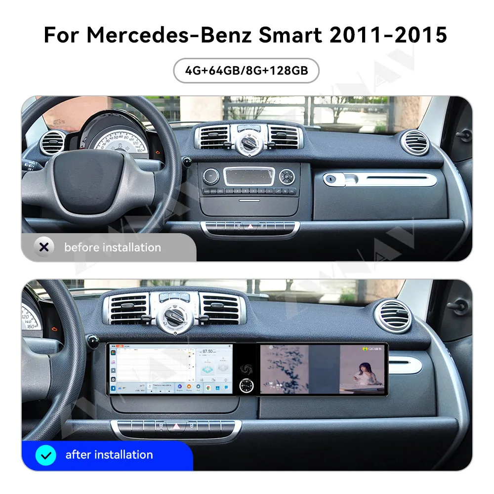 Immersive Android 13 Dual 12.3 Inch Touch Car Radio DSP GPS Navi Upgrade Car Multimedia Player For Mercedes-Benz Smart 2011-2015