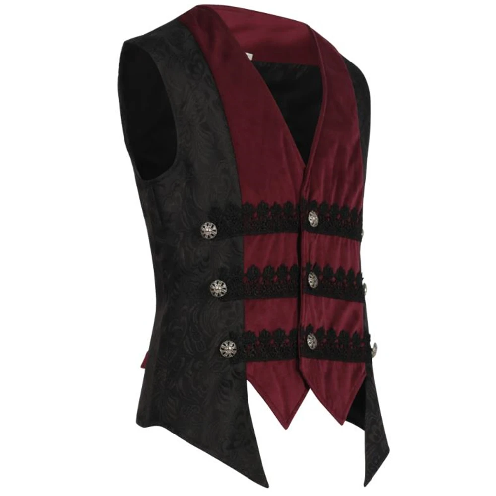 Halloween Costume New Men\'s Victorian Gothic Suit Cosplay Vest Medieval Steampunk Patchwork Jacquard Single Breasted Waistcoat