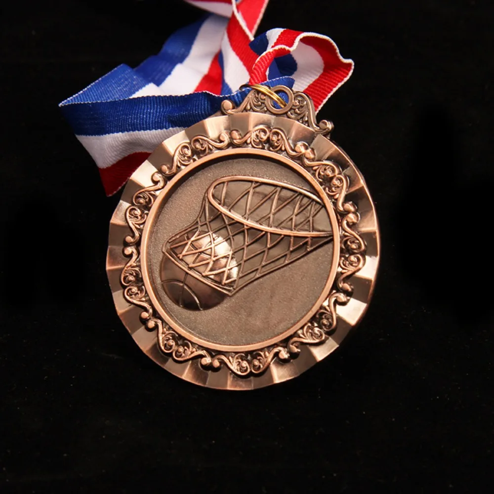 Zinc Alloy Basketball Match Medal 6.5cm Diameter Neck Ribbon Sports Medal Durable Metal Finish Sports Award School Sports Day
