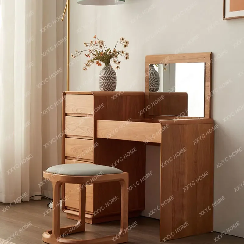 Y Black Walnut Dressing Table Bedroom Cherry Wood Modern Flip Cover Makeup Table Desk Integrated