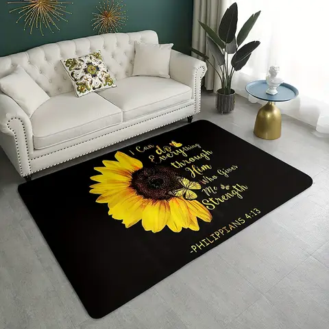 1Pc Sunflower Print Non-Slip Floor Mat Quotes Butterfly Door Mat for Living Room Decor Bathroom Additions Welcome Entrance Doormats Carpets Rugs for Home Bath Floor Stair Kitchen Hallway Nonslip Bathroom Mat