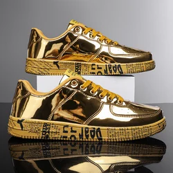 Heißer Verkauf goldene Turnschuhe Männer Frauen Marke Luxus Designer Schuhe lässig Leder Glitter Turnschuhe Männer flache Hip Hop Skateboard Schuhe