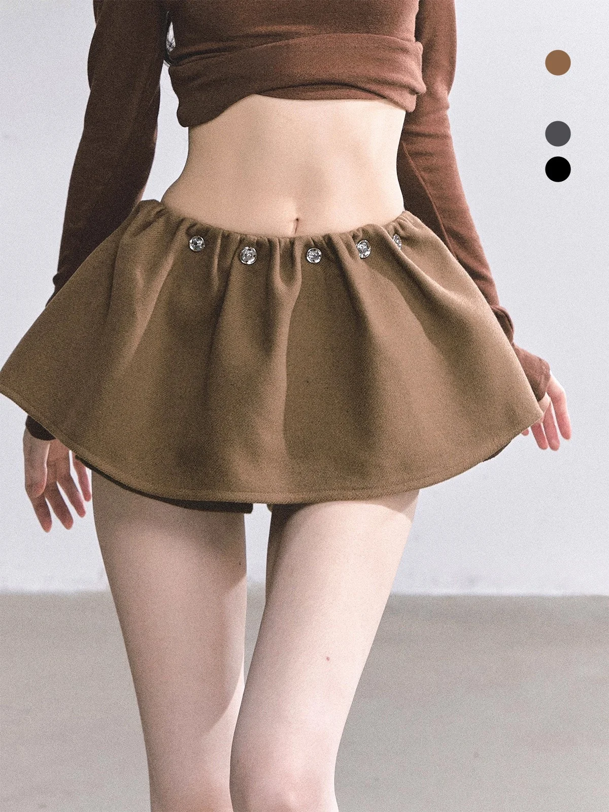 

AOMALM High Waist Pleated Skirt Women's Autumn Woolen Half-length Skirts Puffy Skirts Standard Fit Daily Wear