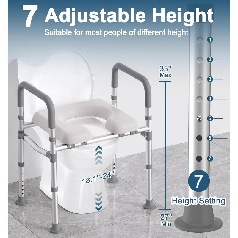 Elevadores de asiento de inodoro para personas mayores, asiento de inodoro elevado de 400 LBS con altura y ancho ajustables, inodoro para discapacitados confiable FSA HSA