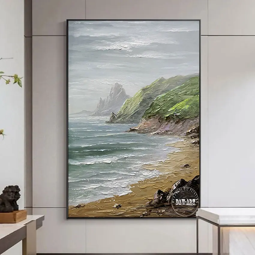 

Canvas Art Room Decorations Mountain Scenery Art Acrylic Picture Frameless,Rocks In Seaside Abstract Hand Drawing Painting