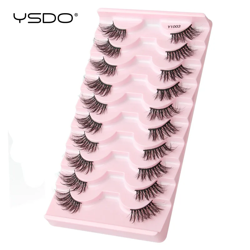 YSDO 5/10 Paar Falsche Wimpern Natürliche Lange Faux 3D Nerz Peitsche Handgemachte Gefälschte Wimpern Verlängerung Make-Up Weiche Halb Falsche Wimpern