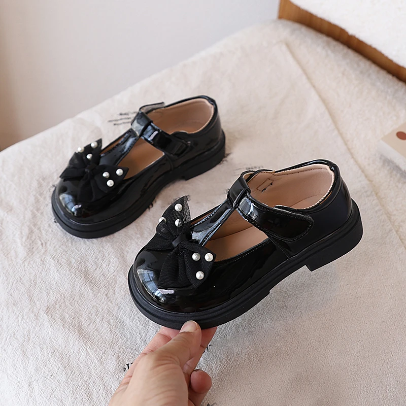 

Children's Leather Shoes Spring Autumn New Bowknot Shoes for Girls 2025 Fashion Kids Causal Black Performance Mary Jane Shoes