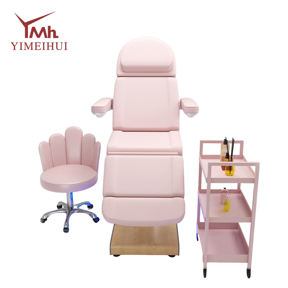 電動マッサージベッド サロン家具 ピンクゴールド フェイシャルベッド 美容サロン機器 日本式ヘッドスパベッド