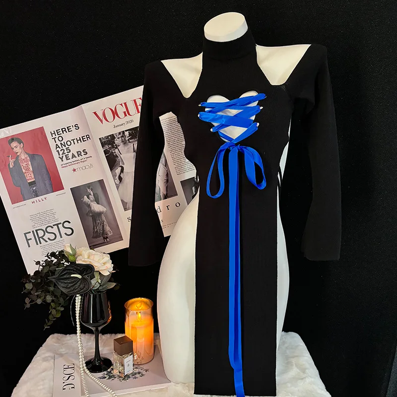 

Cosplay Lingerie - Black Backless Sweater Cheongsam, Hollow-Out Design, Seductive Otaku Killer Outfit, Playful Underwear Dress