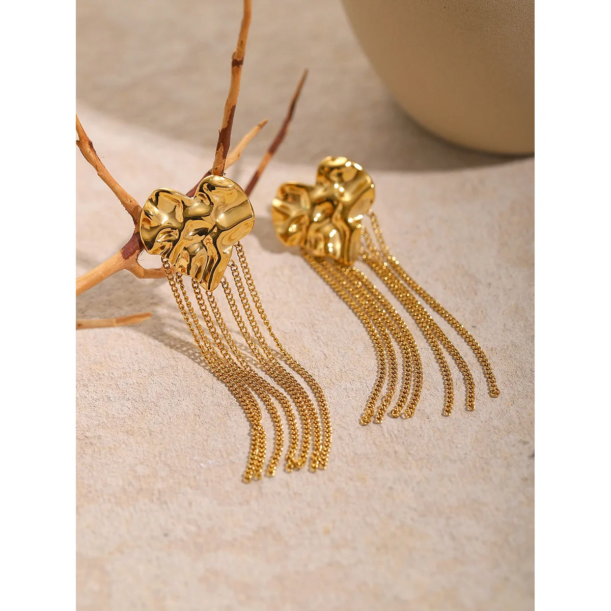 

Stainless Steel PVD 18K Gold Plated Tarnish Waterproof Heart Tassel Drop Earrings For Woman Jewelry Wholesale INS