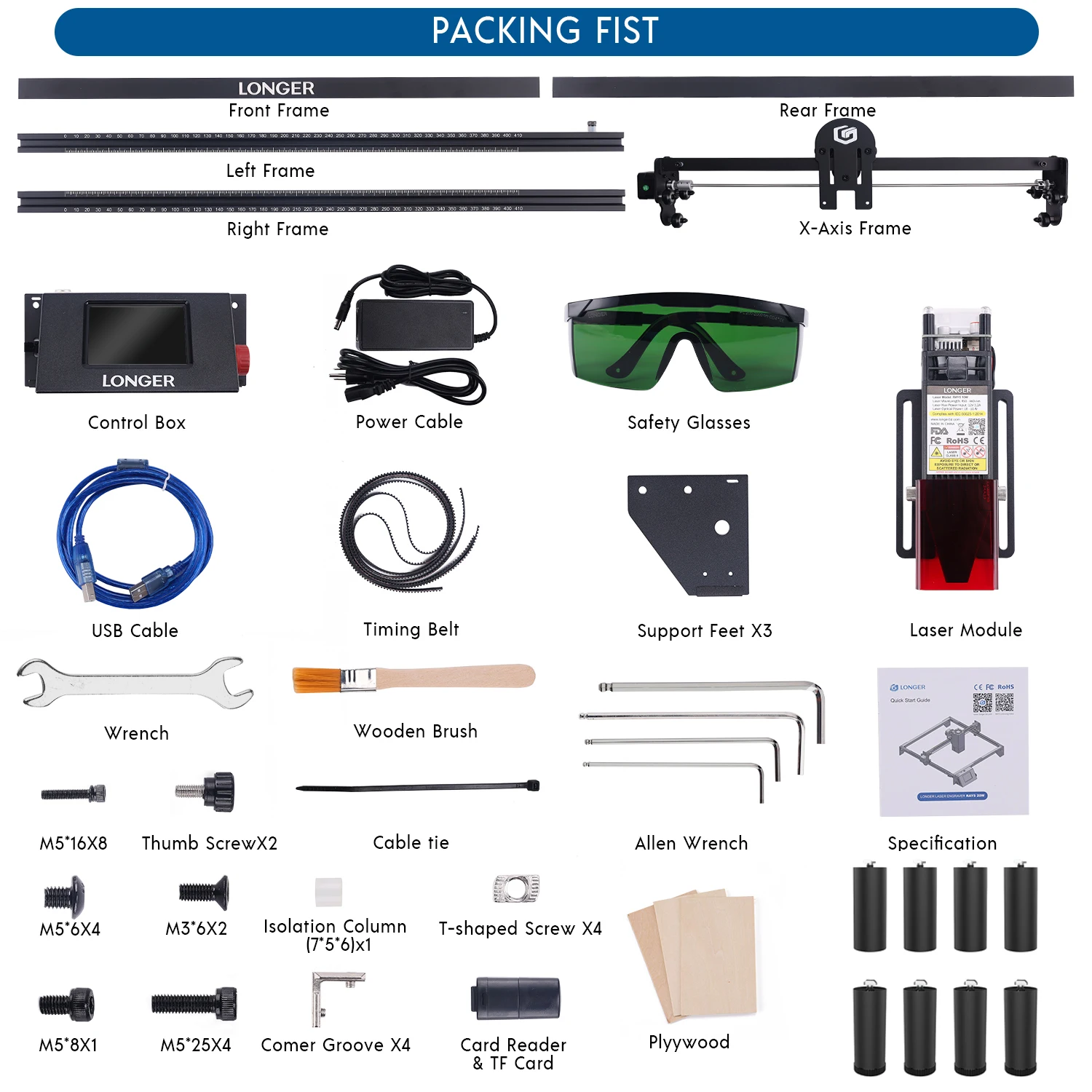 Macchina da taglio per incisione laser RAY5 10W + 8 pezzi di strumenti Raiser + occhiali protettivi Incisore in legno, pelle, metallo, KIT CNC desktop fai da te