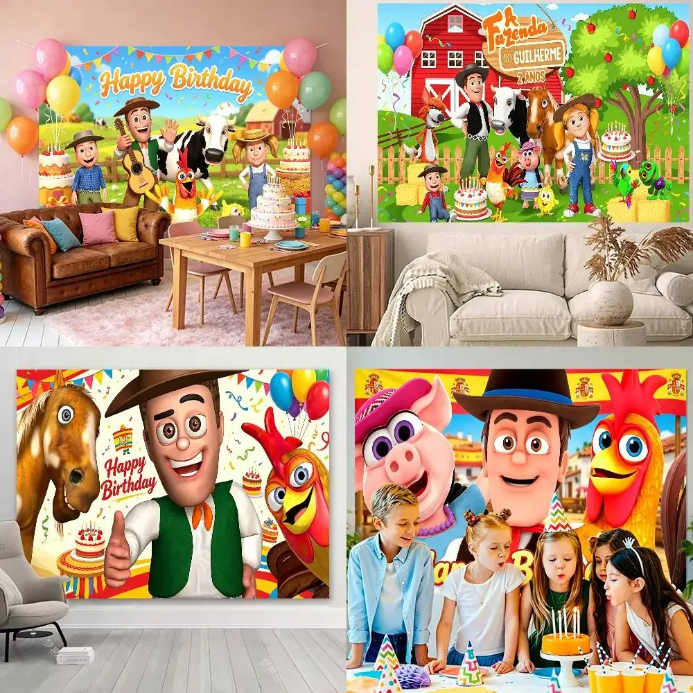 La Granja de Zenón: Fondo de Papel Tapiz con Tractor, Animales y Granja de Césped Verde para Fotografía de Primavera y Jardín, Ideal para Sesiones de Fotos Infantiles