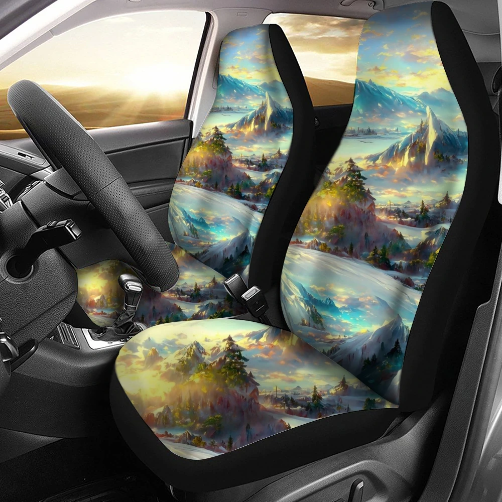 Aurora Starry Sky Landscape Pattern Car Seat Cover Fits Most Car Interior Accessories Set of 2 Universal Front Seat Cover