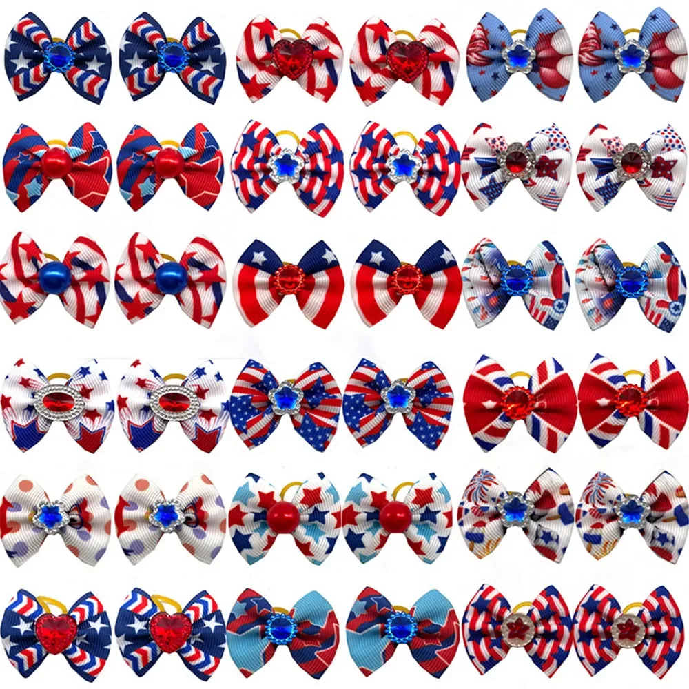 50Pcs 4th กรกฎาคม Independence วันสุนัขแมว Bowties Pet Collars ลูกสุนัขขนาดเล็กสุนัข Bows Tie Grooming อุปกรณ์เสริม supplie