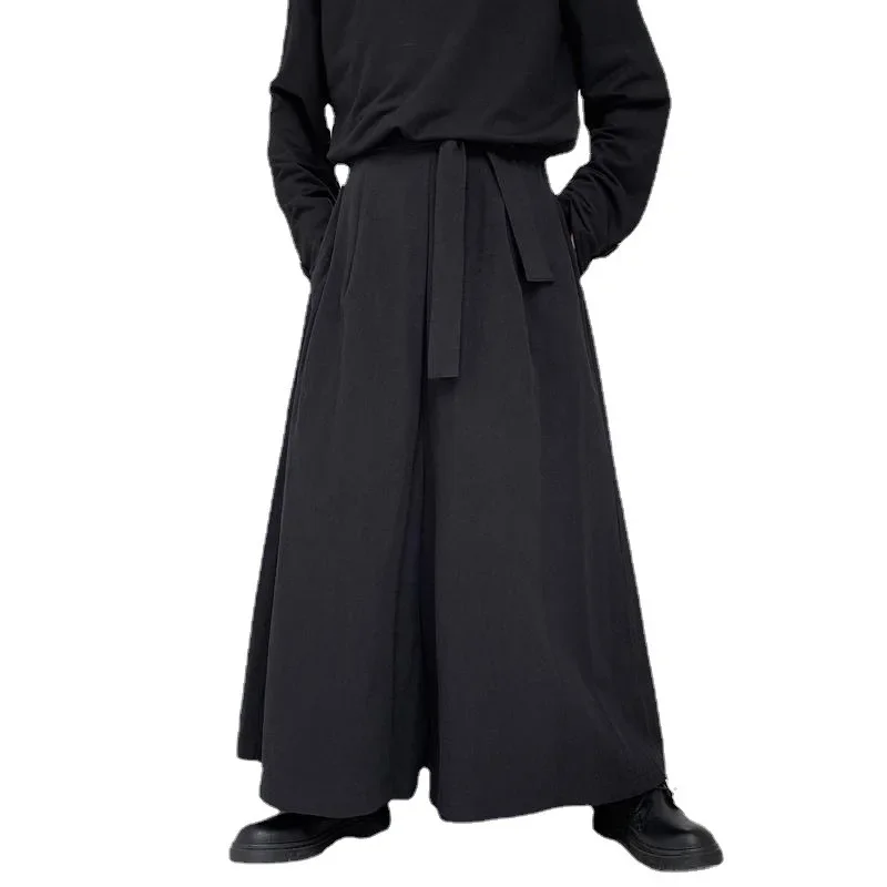 Japanese Large Size Wide Leg Thin Pants Yamamoto Culottes Dark Samurai Pants Harajuku Retro Lacing Bad Boy Trousers Streetwear