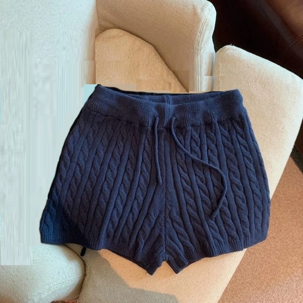 Neue Damen-Strickshorts, vielseitige Strickshorts, lockere, weit geschnittene, lässige Minishorts für Damen – Detail 7
