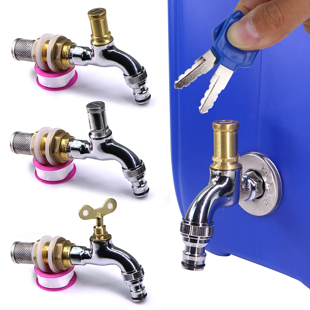 

1set Anti-theft Garden Tap Faucet Adapter with Brass Water Tank Joint Lock Key Single Hole Key Switch 304 Stainless Steel Filter