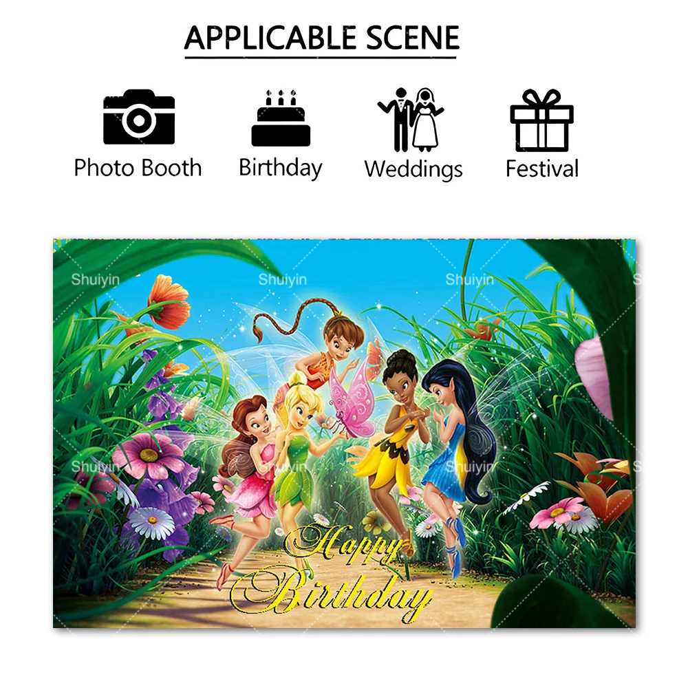 الكرتون الجان تينكر جرس موضوع خلفية الفتاة حفلة عيد ميلاد الديكورات راية الغابة الجنية استحمام الطفل كابينة تصوير الدعائم الهدايا