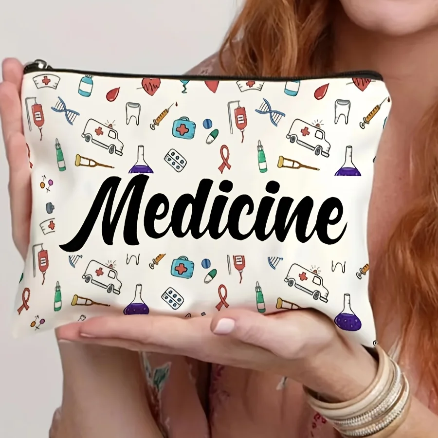Medicine Canvas Cosmetic Travel Bags with Zipper Toiletry Bags Pencil Pouch Organizer Bag Women's Storage Bag Gift for Friend