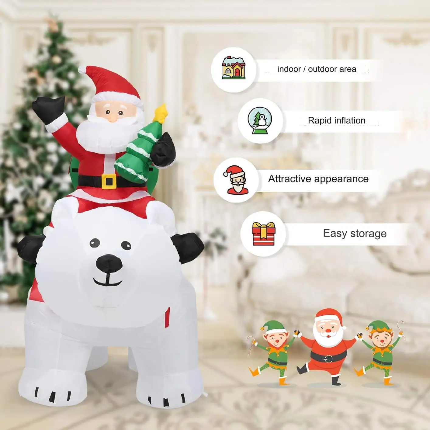 Christmas Decoration 2024 Inflatable Toys Gift, Outdoor Inflatable Santa Claus Riding Bear for External Garden, New Year Party