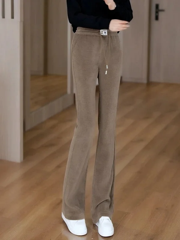 Damskie spodnie do jogi z wysokim stanem, jesień-zima 2025, nowe, codzienne, sportowe, rozszerzane, wyszczuplające, europejskie, z bawełny i aksamitu.