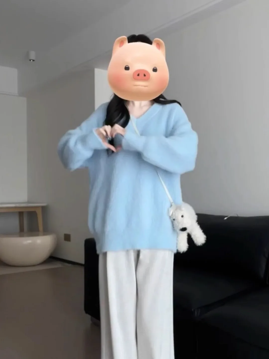 Gemütlicher Thiened Herbst Winter Milchblauer Pelzpullover V-Ne Loose Fit Damenoberbekleidung Lazy Sle Sweet Sle Pure Color