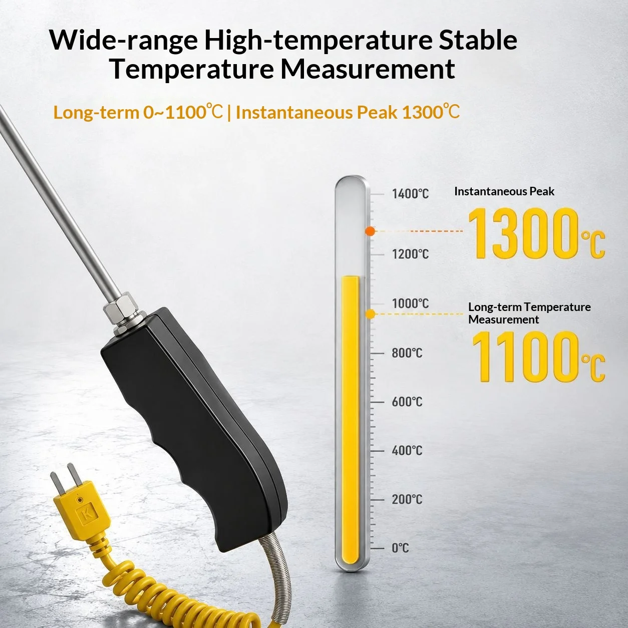 K-type Handheld Armored Thermocouple Flexible High-Temperature Temperature-Sensing Probe 304 Stainless Steel Plug Temperature