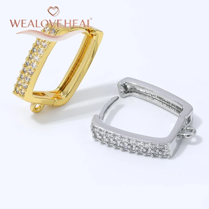 schmuckherstellung zubehör, 18K Vergoldete Messing Quadratische Huggie Hoop Ohrringe mit Mikro-Pavé Zirkonia und Schlaufe für DIY Hängeohrringe ​ Schmuckherstellungszubehör – Detail 18