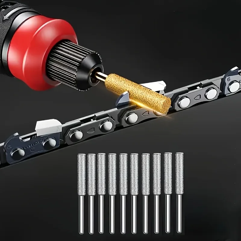 

10Pcs Diamond Chainsaw Sharpener Set, Titanium Coated CZ Grinding Bits Rotary Tool for Chainsaw, Wood, Metal, Glass, Emerald