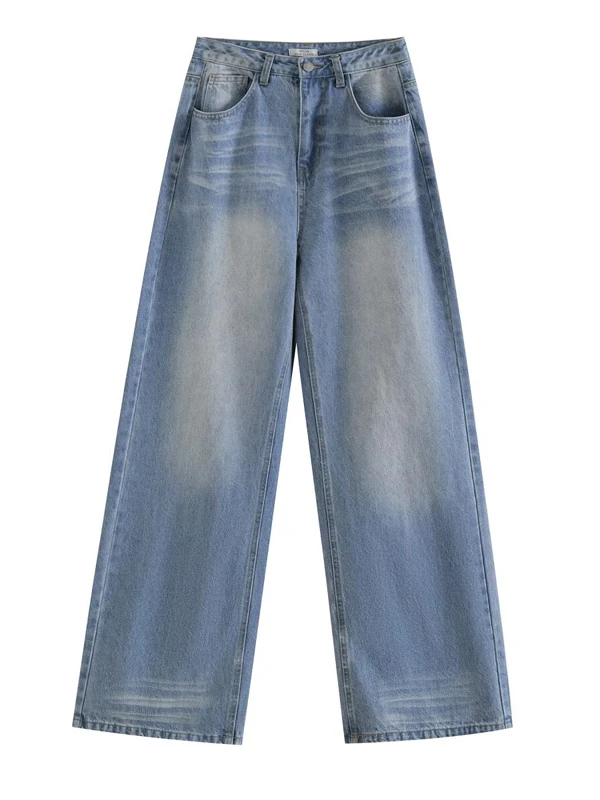 

Свободные широкие джинсы с высокой талией, женские сексуальные длинные брюки в американском стиле ретро с эффектом талии, джинсовые брюки прямого кроя