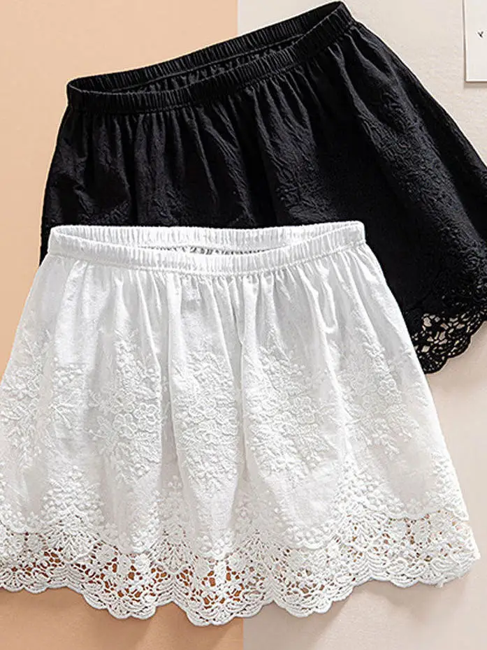 

Модная кружевная юбка-комбинация с высокой талией, А-силуэт, эластичный пояс, смесь хлопка, корейский стиль, для повседневной носки, антистатическая