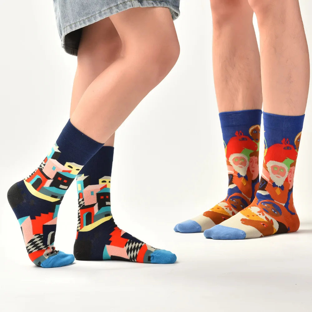 3 Paar Original Asymmetrische Trendige Socken AB-Modell Ins-Style Design Unisex Cartoon Kreative Wadenlange Baumwollsocken – Detail 10