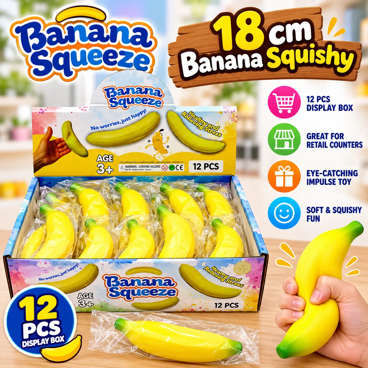 18cm Realistic Banana Squishy Toy Oversized Soft Squeeze Stress Ball Slow Rising Sensory Fidget Home Desk Decor Novelty Gift