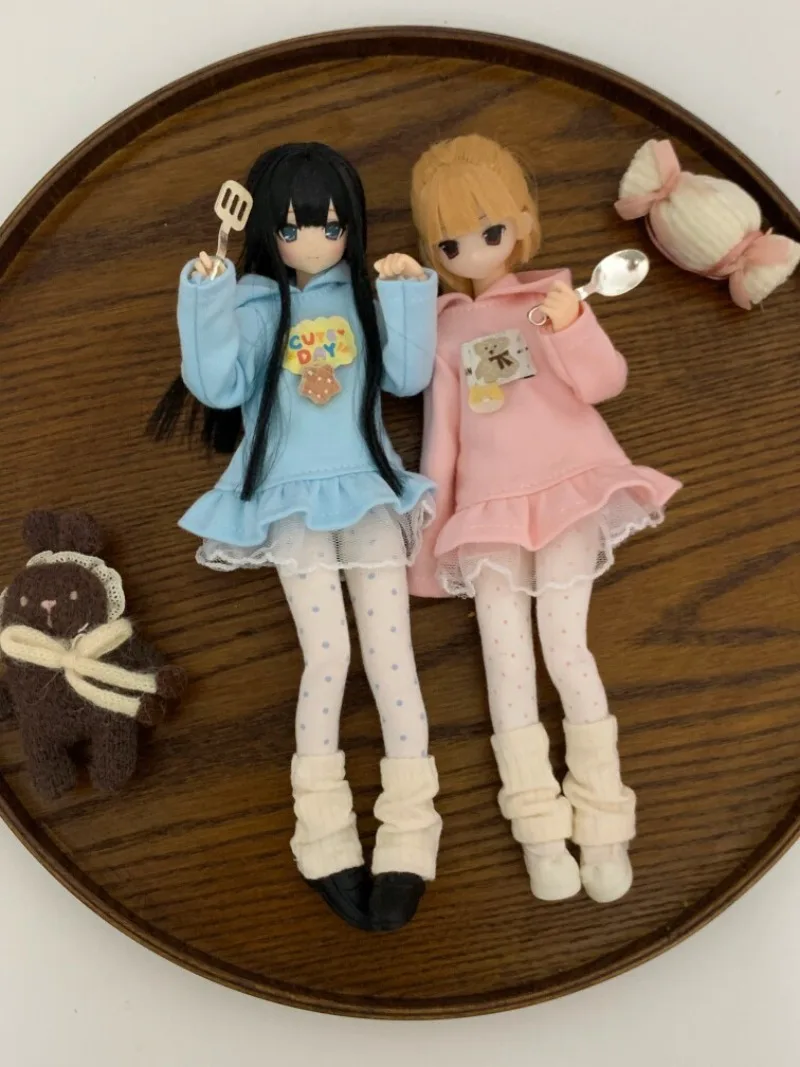 Handmade Doll Clothes 4pcs Set Hoodie Mesh Skirt Pantyhose Socks Outfit Fit For Azone 2nd Gen M/S Body OB22 OB24 Dolls Costume