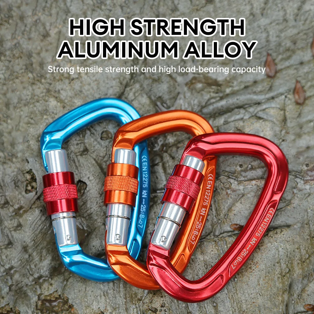 Outdoor Professional Rock Climbing Carabiner 25kN Lock D-shape Safety Buckle Safety Protection Carabiner Equipment