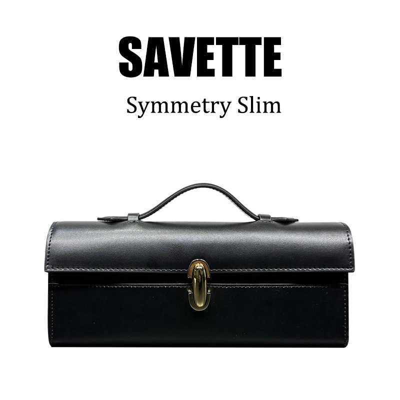 Borsa semplice da donna in vera pelle di marca Savette Borsa piccola quadrata Borse baguette Borsa sottile di alta qualità Savette Symmetry