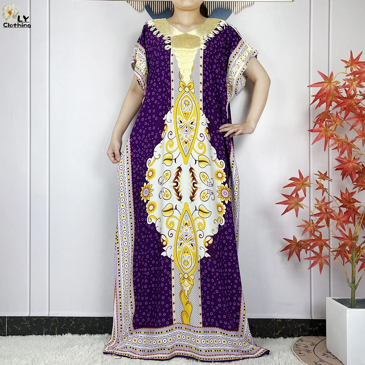 New African Abayas For Women Dashiki Summer Short Sleeve Cotton Floral Woman Elegant Maxi Printing Loose Islam Dress With Scarf