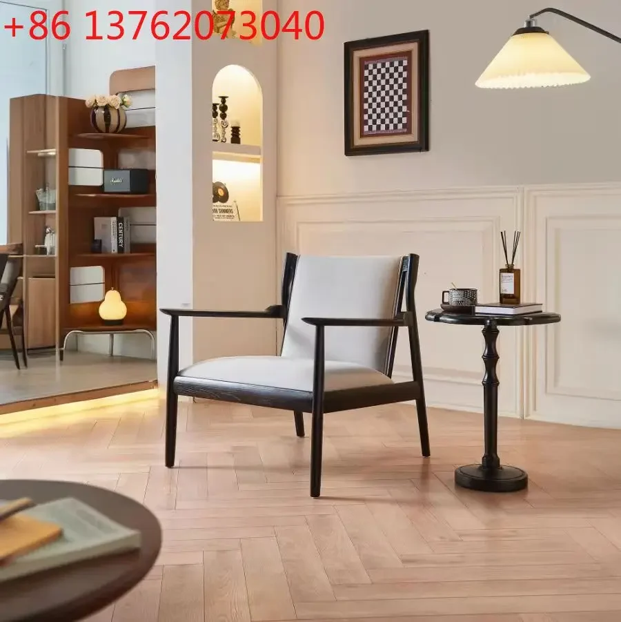 xx Nordic leather designer single chair solid wood leisure chair living room balcony chair