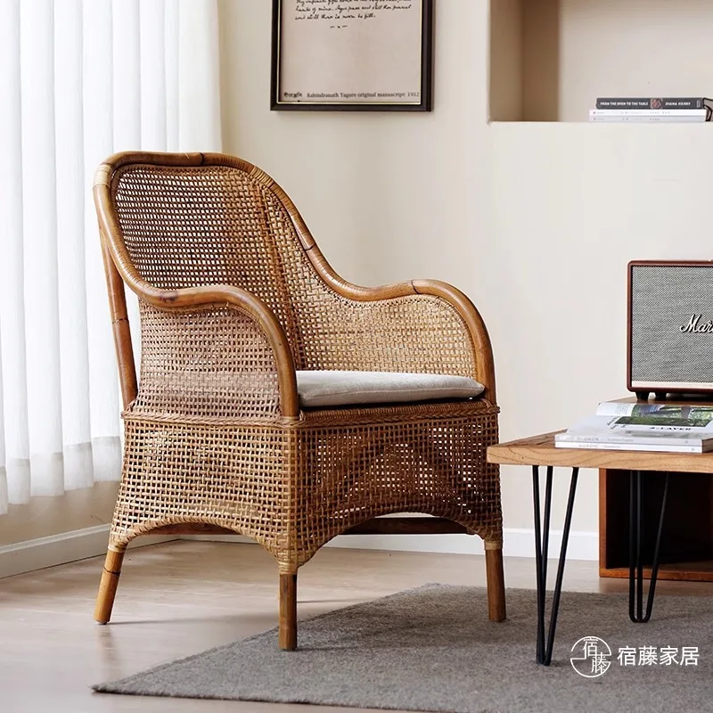 

Rattan , natural rattan sofa , single balcony, leisure home retro dining chair, elderly wabi-sabi