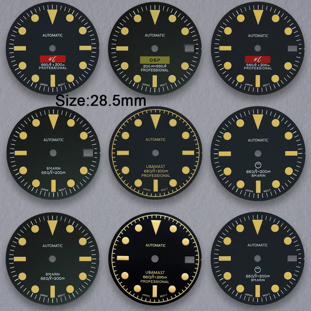 28.5 مللي متر S شعار ريترو ماتي الهاتفي مناسبة لحركة NH35/NH36/4R/7S الأخضر مضيئة ساعة عالية الجودة تعديل الملحقات