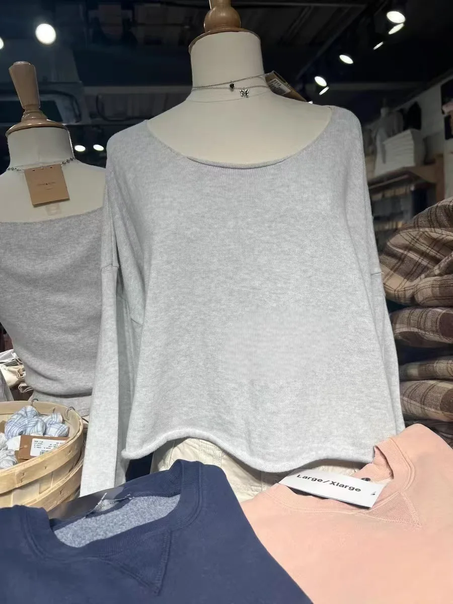 Solod Color Gray Long Sleeve Large Collar Autumn Sweater Sweet Knitting Short Pullover Tops Woman Casual Female Clothing