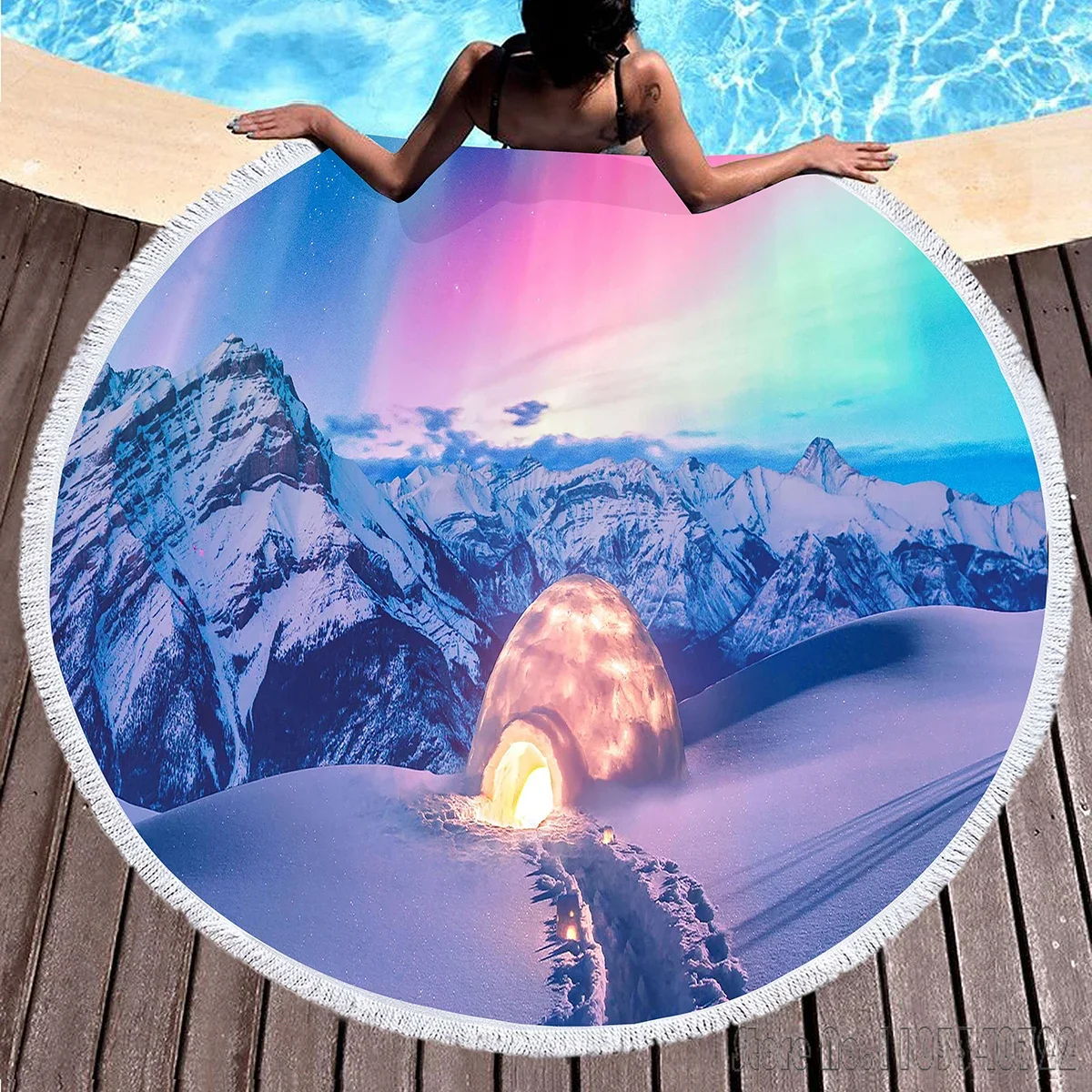 Beautiful Aurora Cartoon Round 150cm Beach Towel Microfiber Children Kids Swimming Hawaii Bath Towel With Tassel