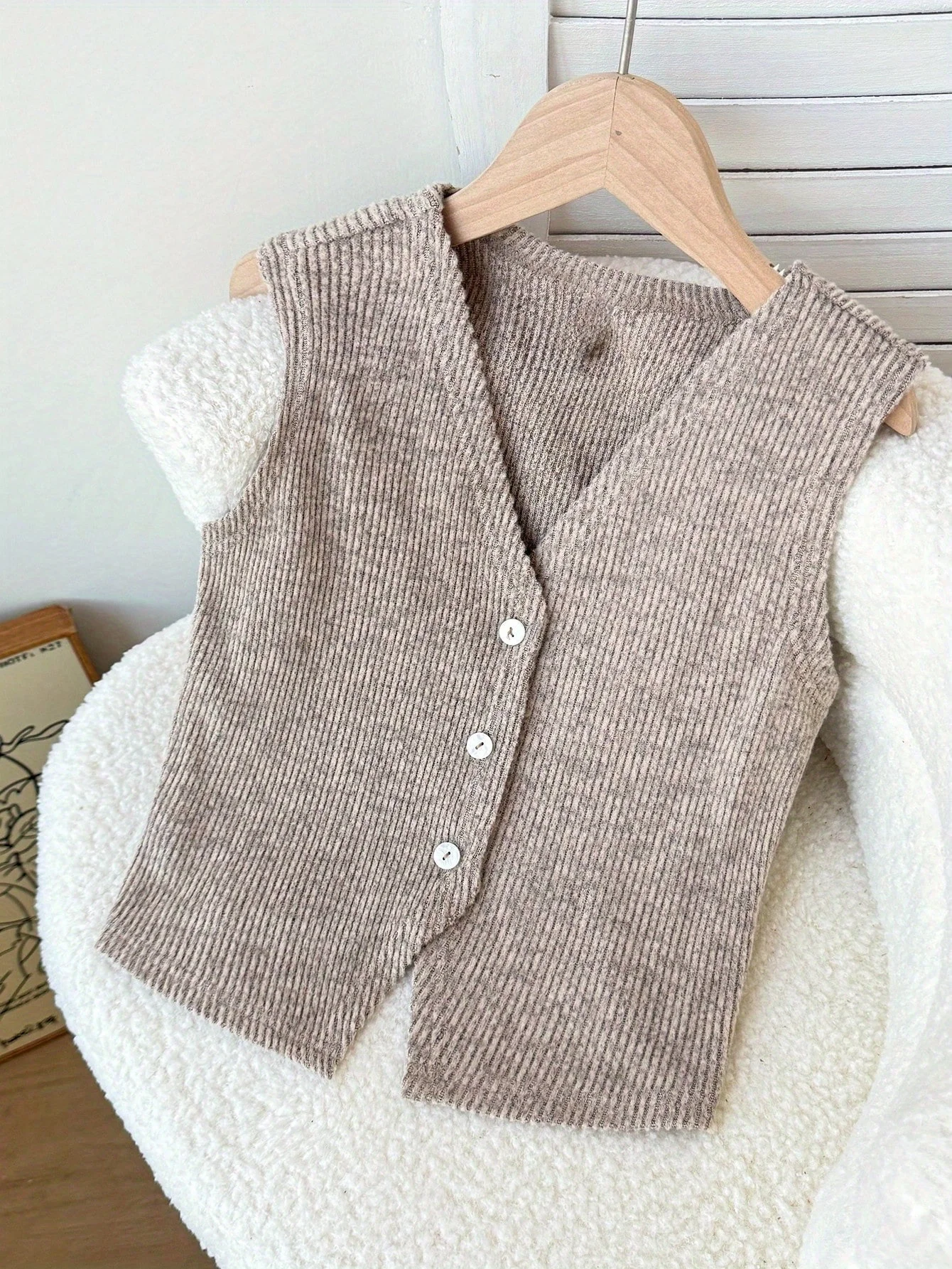 سترة Tween Girl كاجوال متماسكة مضلعة باللون الكاكي الصلب #4