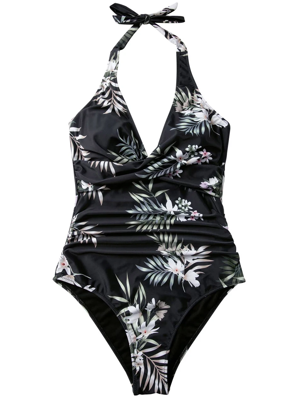 2025 Sexy Halter Swimsuit Women One Piece Printed Cross Smocked Swimwear Female Bodysuit Bathing Swimming Suit Padded Beachwear