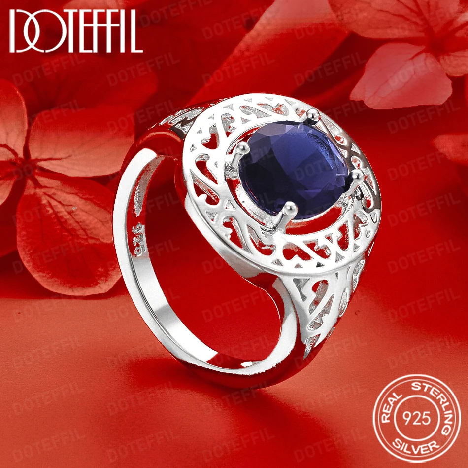 

DOTEFFIL 925 Sterling Silver Sparkling Blue Crystal Women's Fashion Charm Wedding Jewelry Accessories